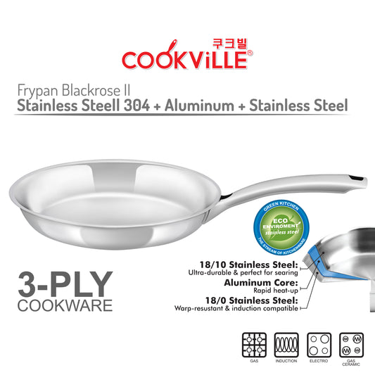 [Cookville] Black Rose Penggorengan Body Frypan 3 Ply Stainless steel SUS 304