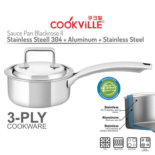 [Cookville] Black Rose Saucepan 3 Ply Stainless steel SUS 304