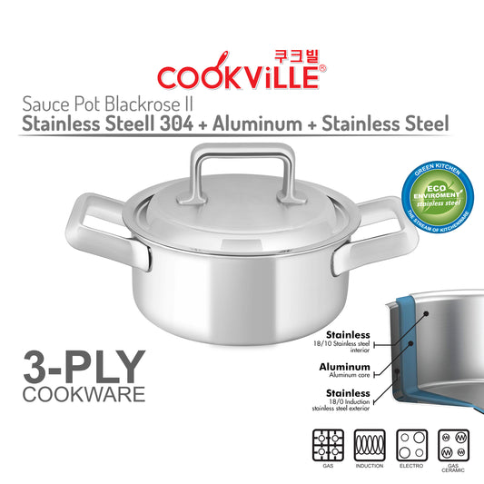 [Cookville] Black Rose Panci Sauce Pot 3 Ply Stainless steel SUS 304