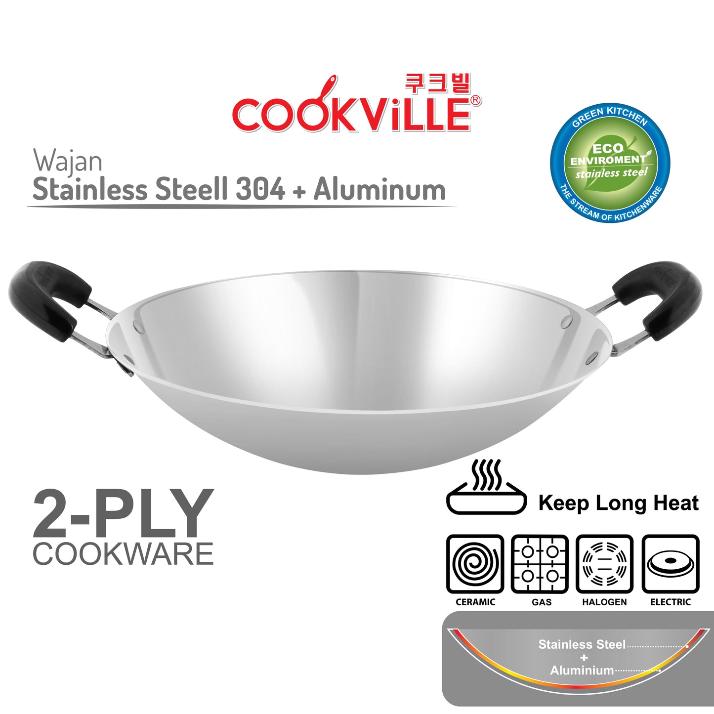 [Cookville] Black Rose II Wajan 2 Ply Bakelite Handle SUS 304
