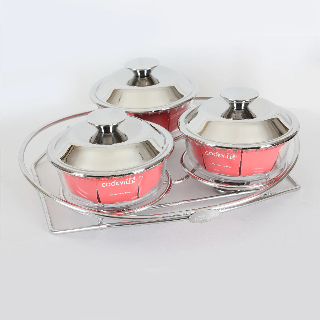 [Cookville] Chafing Dish i517 - Round Small (3 Pcs) dengan Stainless Cover / Food Warmer