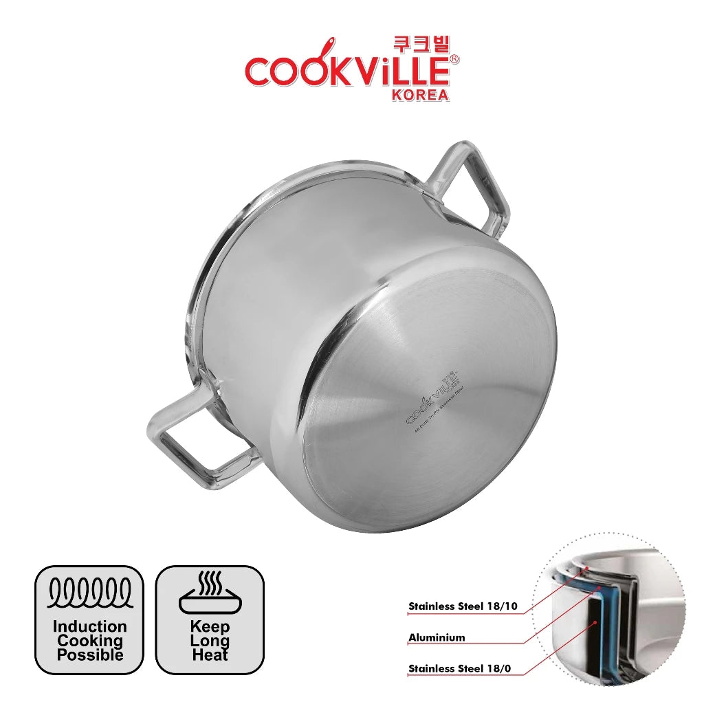 [Cookville] Black Rose Panci Short Stock Pot 3 PLy Stainless steel SUS 304