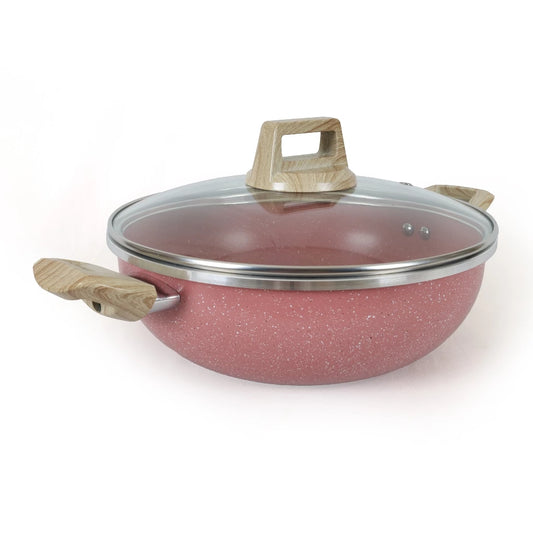 [Cookville] Amber Pink Roll Edge Wok With Lid Two Ears