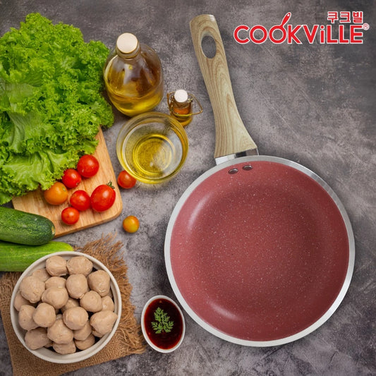 [Cookville] Amber Pink Roll Edge Wok Pan With Long Handle