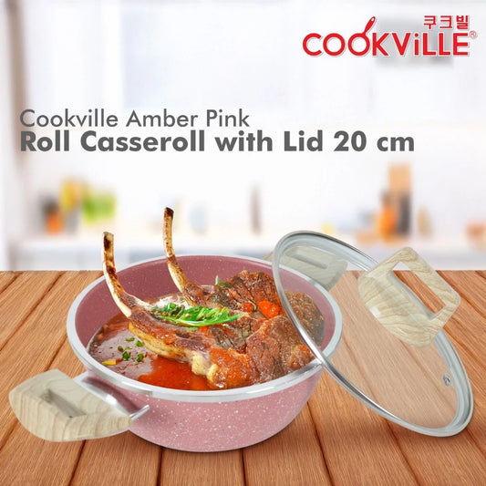 [Cookville] Amber Pink Roll Casseroll with Lid 20 cm
