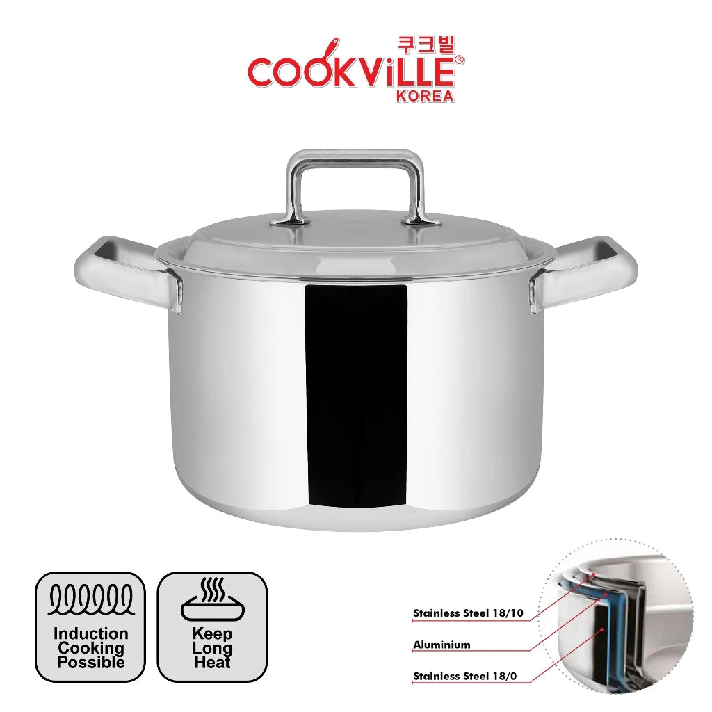 [Cookville] Black Rose Panci Short Stock Pot 3 PLy Stainless steel SUS 304