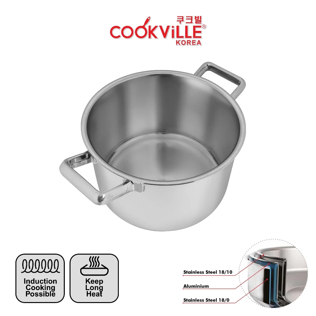 [Cookville] Black Rose Panci Short Stock Pot 3 PLy Stainless steel SUS 304