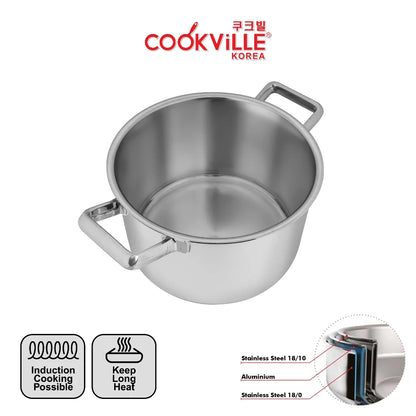 [Cookville] Black Rose Panci Short Stock Pot 3 PLy Stainless steel SUS 304