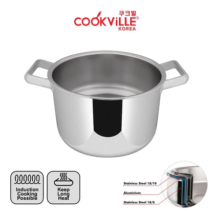[Cookville] Black Rose Panci Short Stock Pot 3 PLy Stainless steel SUS 304