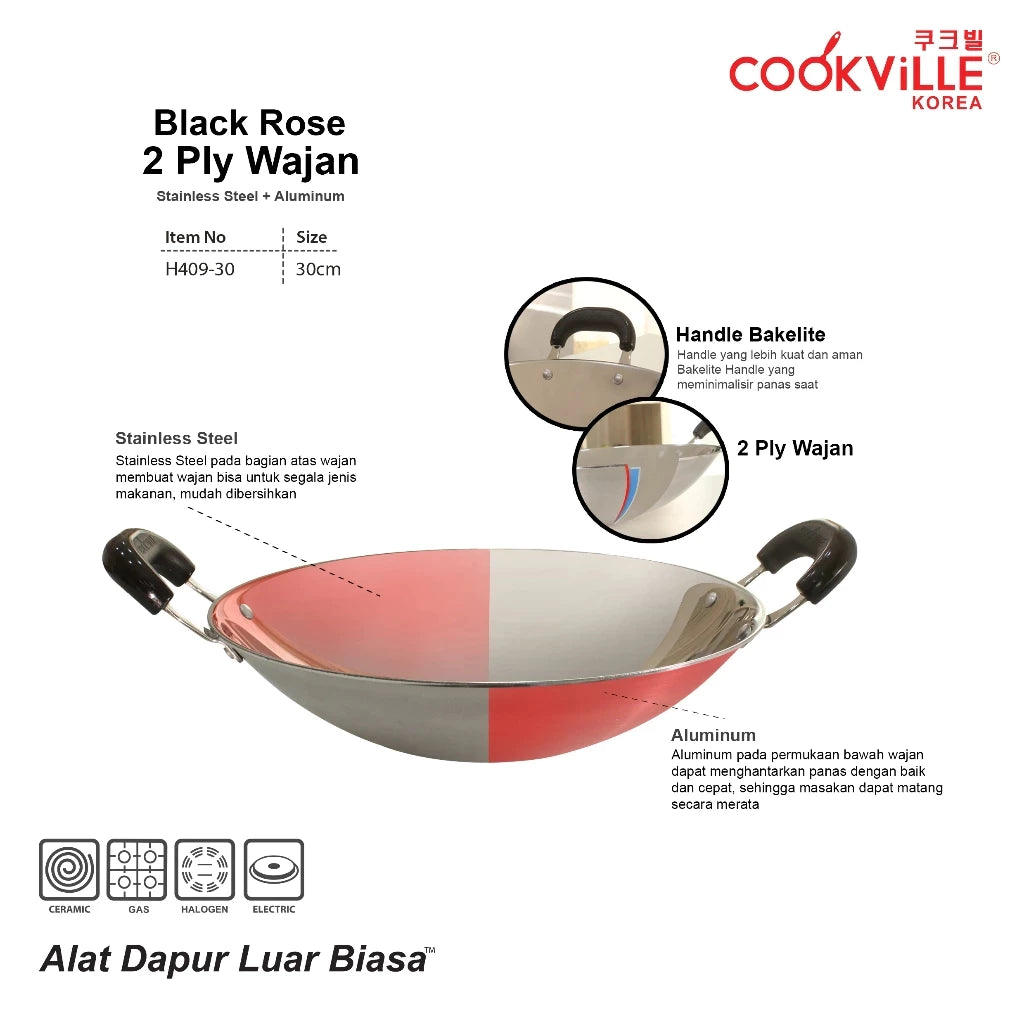 [Cookville] Black Rose II Wajan 2 Ply Bakelite Handle SUS 304