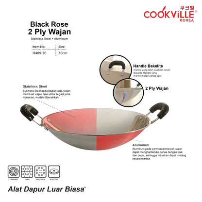 [Cookville] Black Rose II Wajan 2 Ply Bakelite Handle SUS 304