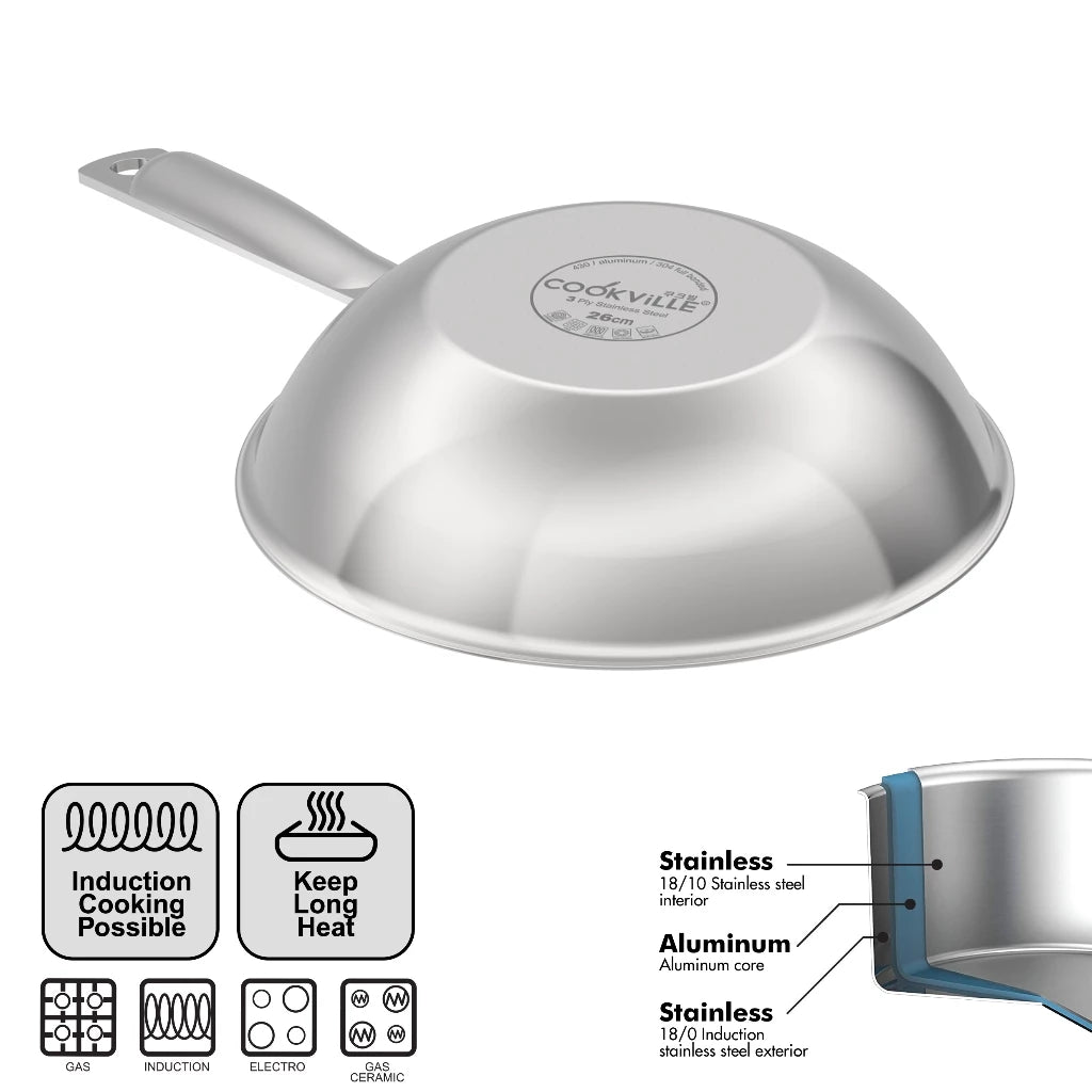 [Cookville] Black Rose II Wok Pan 3 Ply Stainless Steel SUS 304