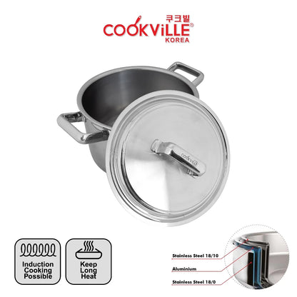 [Cookville] Black Rose Panci Short Stock Pot 3 PLy Stainless steel SUS 304